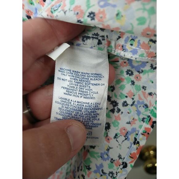 Lands End Woman 0P Shirt Collared Button Floral 3/4 Sleeve Button Wrinkle Free - Picture 6 of 10